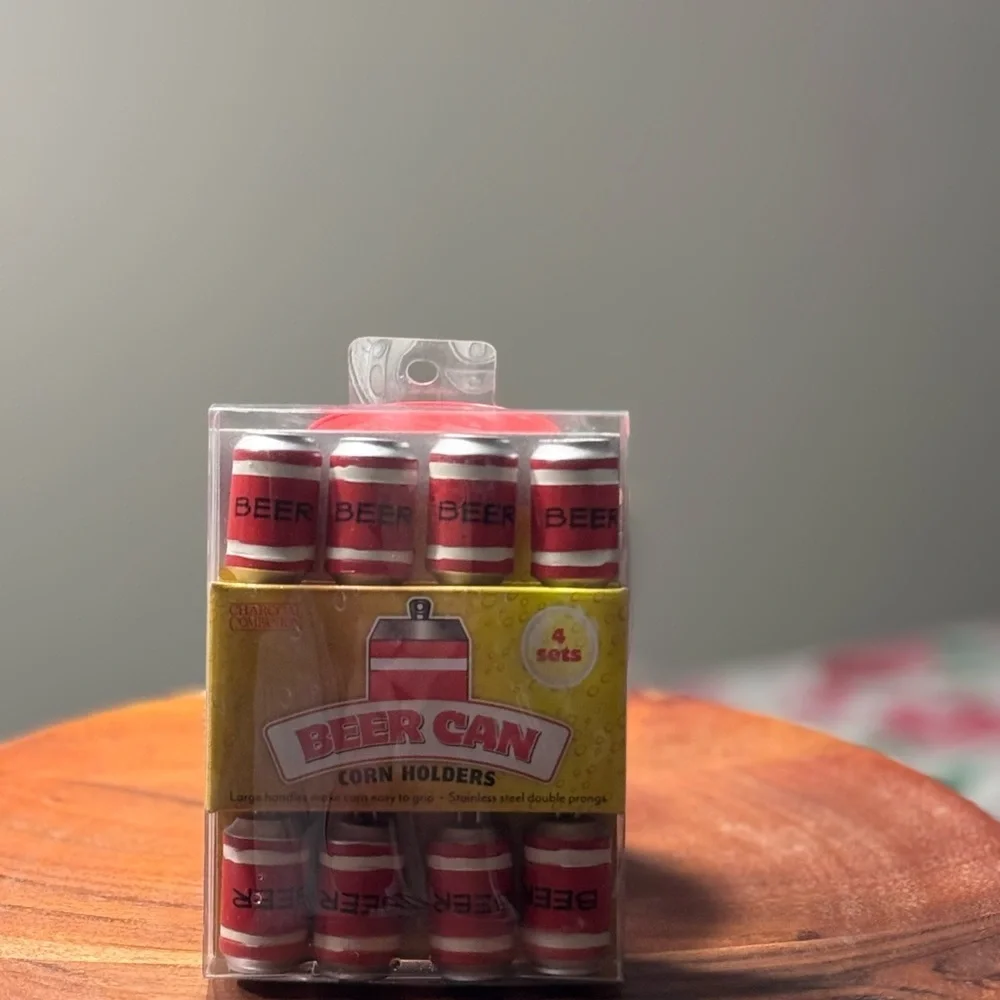 Red Beer Can Corn Holders - Set - BBQ Novelty Kitchen Gadgets